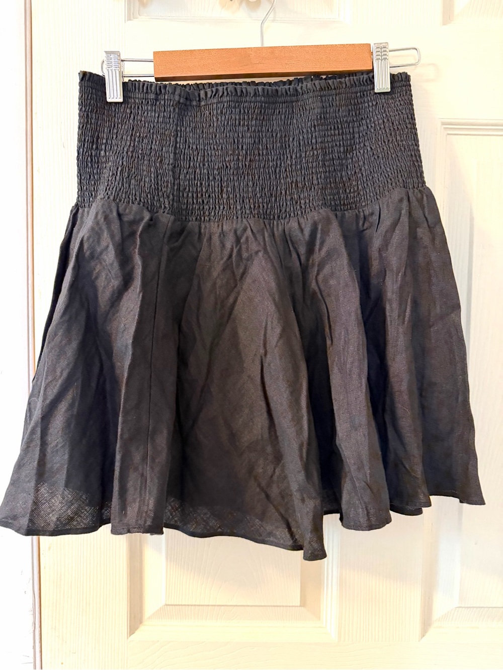 J Crew Smocked High Waist Mini Skirt; 100% Linen, Size Large -Black